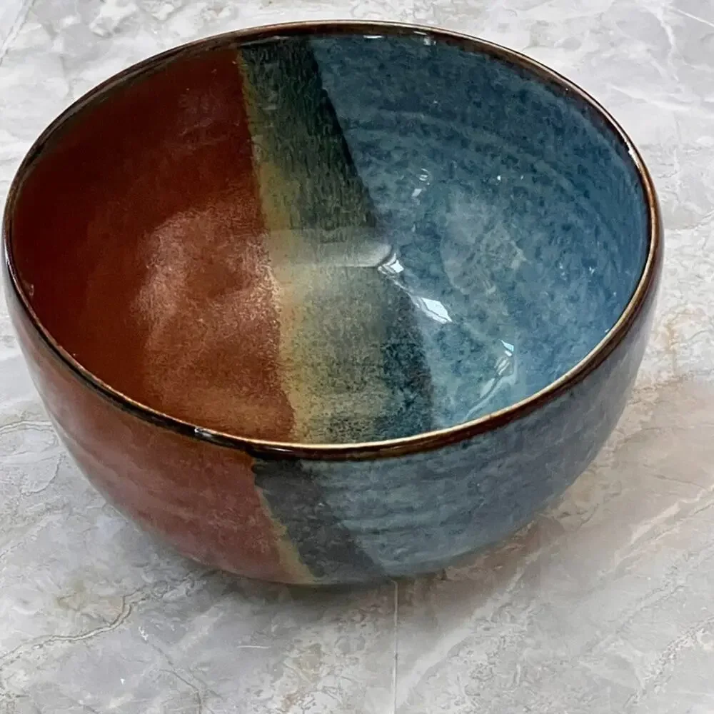 Art Studio Pottery Ceramics Multi-Color Glazed Bowl Handcrafted Artist Signed